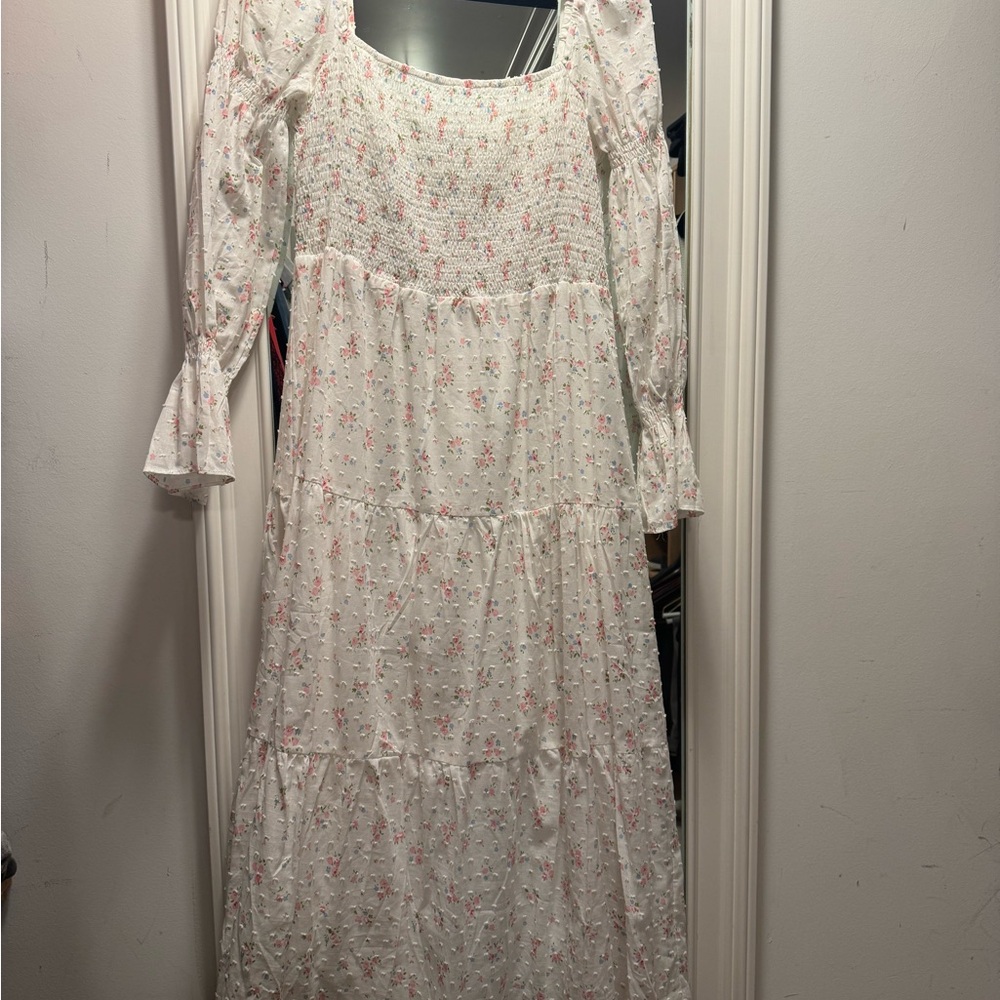 Lucy Paris White and Pink Floral Long Sleeve Dress